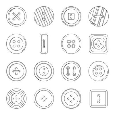 Clothes button icons set, outline style