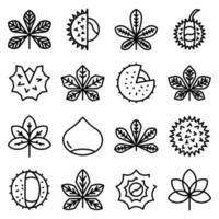 Chestnut icons set, outline style vector