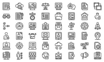 Online job search icons set, outline style vector