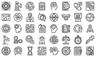 Problem solving icons set, outline style vector