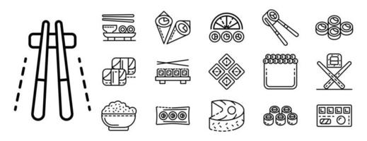 Sushi roll icons set, outline style vector