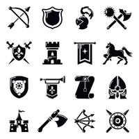 Knight medieval icons set, simple style vector