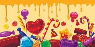 Sweets cakes banner horizontal line, cartoon style
