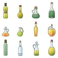 Vinegar bottle icons set, cartoon style vector