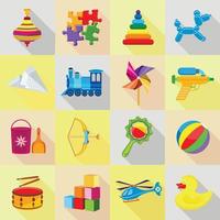 Toy icons set, flat style vector