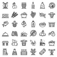 Conjunto de iconos de comida de Grecia, estilo de esquema vector
