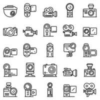 Camcorder icons set, outline style vector