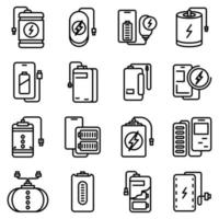 Power bank icons set, outline style vector
