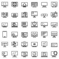 Monitor icons set, outline style vector