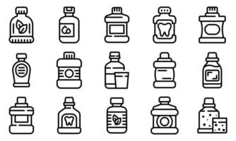 Mouthwash icons set, outline style vector