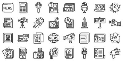 Reportage icons set, outline style vector