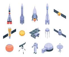 Space research technology icons set, isometric style vector