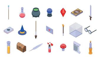 Wizard tools icons set, isometric style vector