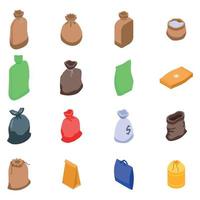 Sack icons set, isometric style vector