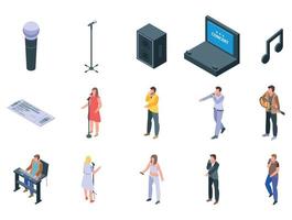 Singer icons set, isometric style vector