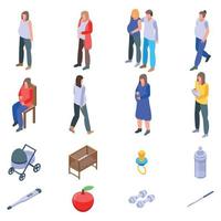 Pregnant icons set, isometric style vector