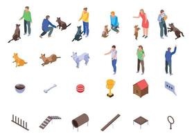 Dog training icons set, isometric style vector