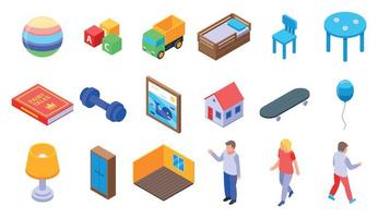 Childrens room icons set, isometric style vector