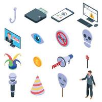 Hoax icons set, isometric style vector