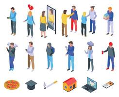 Teen problems icons set, isometric style vector