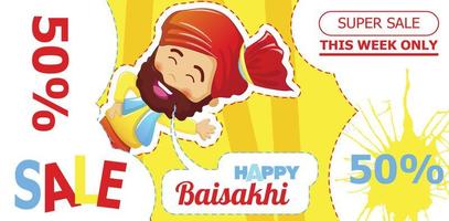 Happy baisakhi sale concept banner, cartoon style vector