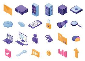 Data center icons set, isometric style vector