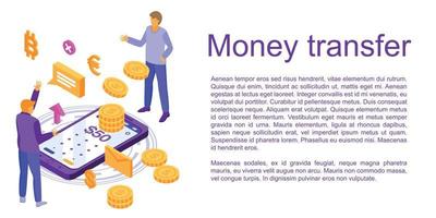 Fast money transfer concept banner, isometric style vector