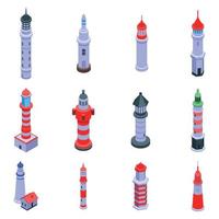 Lighthouse icons set, isometric style vector