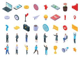 Entrepreneur icons set, isometric style vector