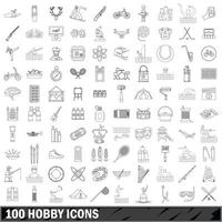 100 hobby icons set, outline style vector
