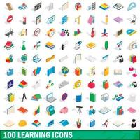 100 learning icons set, isometric 3d style