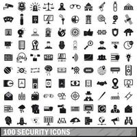 100 security icons set, simple style vector