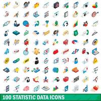 100 statistic data icons set, isometric 3d style vector
