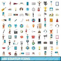 100 startup icons set, cartoon style vector