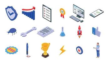 Quality assurance icons set, isometric style vector