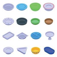 Plate icons set, isometric style vector