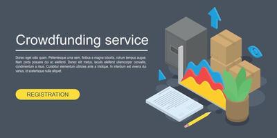 Crowdfunding service concept banner, isometric style vector