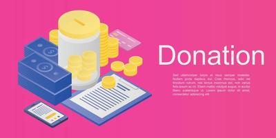 Donation concept banner, isometric style vector
