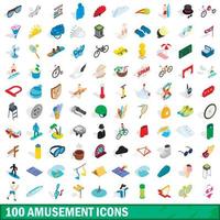 100 amusement icons set, isometric 3d style vector