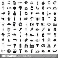 100 barbecue icons set, simple style vector