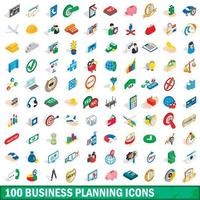 100 business planning icons set, isometric style vector