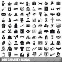 100 charity icons set, simple style