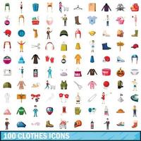 100 clothes icons set, cartoon style vector