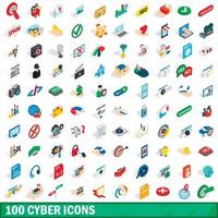 100 cyber icons set, isometric 3d style vector
