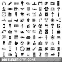 100 electricity icons set, simple style vector