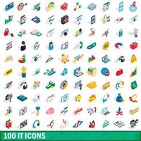 100 iconos de TI, estilo 3D isométrico vector