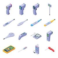 Digital thermometer icons set, isometric style vector