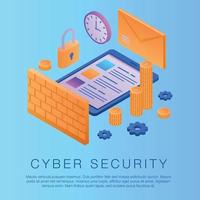 Cyber security concept background, isometric style vector