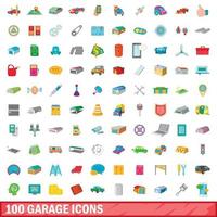 100 garage icons set, cartoon style vector