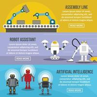 Robot assistant banner horizontal set, flat style vector